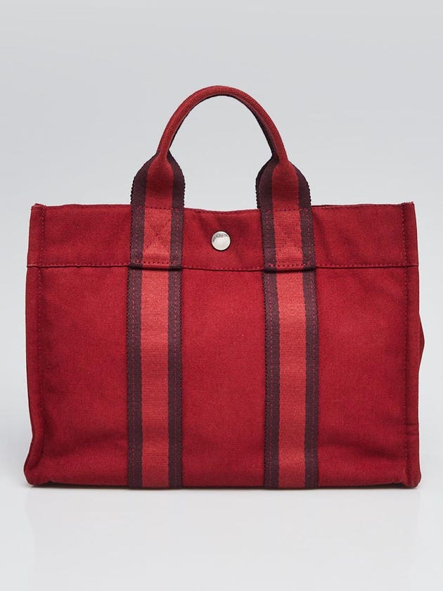Hermes Red Canvas Fourre Tout Holdall PM Tote Bag