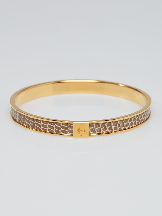 Hermes Beige Alligator and Gold Plated Kawaii 12 Bangle Bracelet Size S