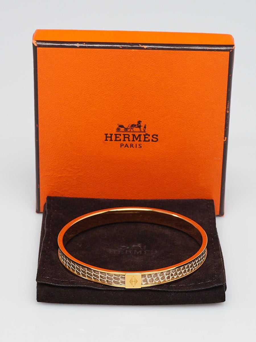 無料配達 Hermes Beige Alligator and Gold Plated Kawaii 12 Bangle ブレスレット、バングル