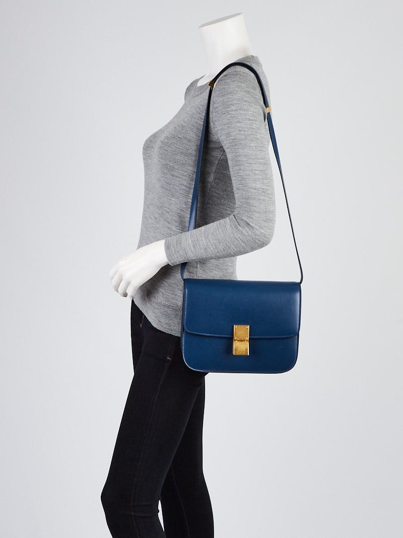 Celine Blue Calf Leather Medium Classic Box Bag Yoogi s Closet