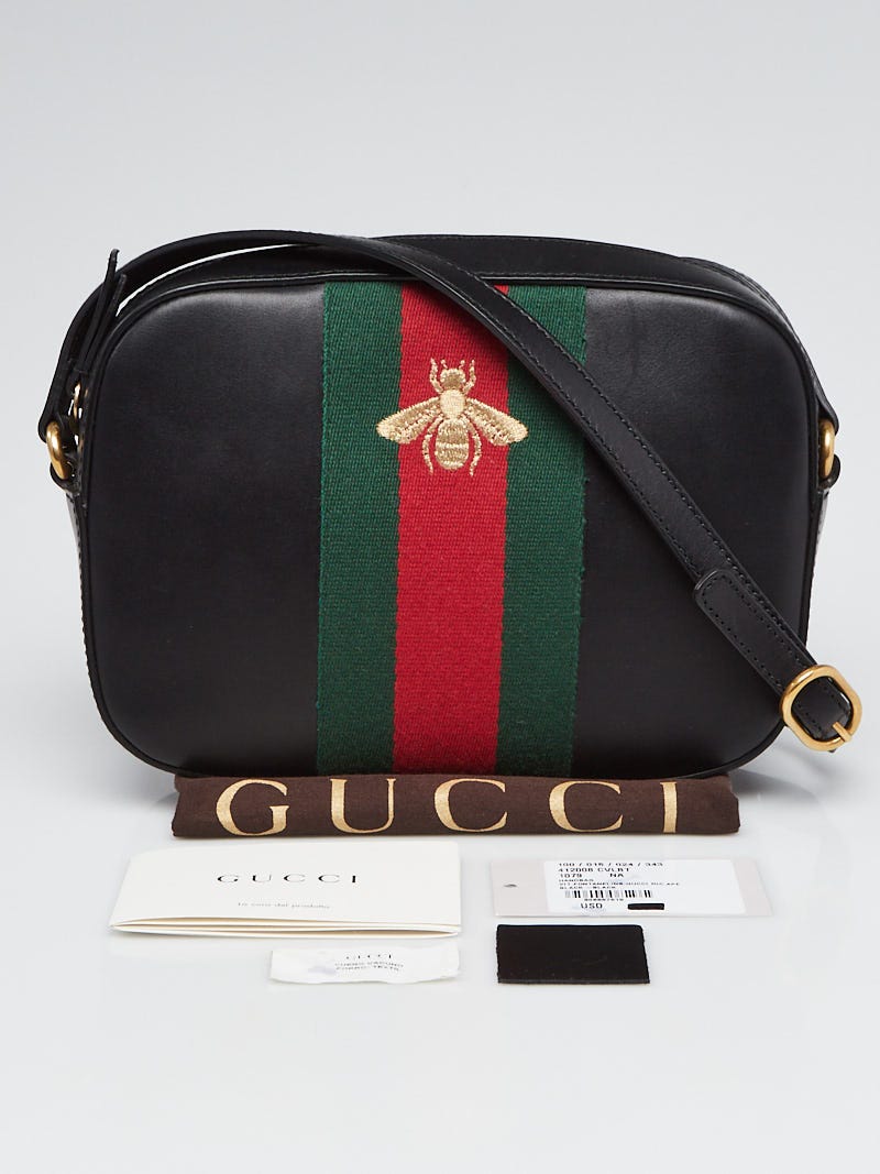 Gucci Webby Bee Black Leather Shoulder Bag - A World Of Goods For