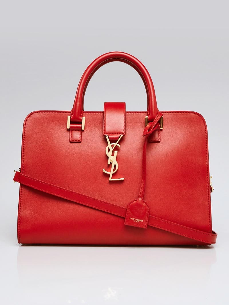 Yves Saint Laurent Red Calfskin Leather Small Monogram Cabas Bag