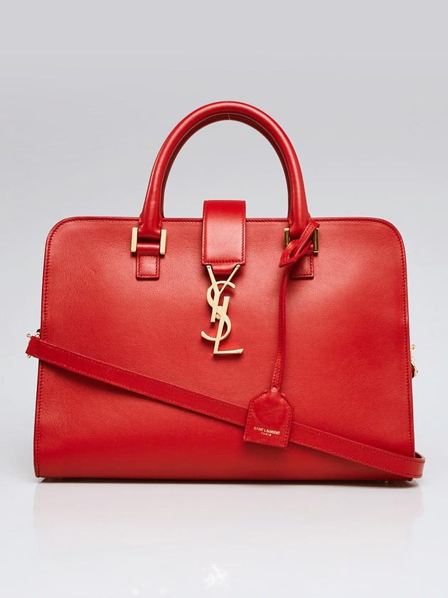 Yves Saint Laurent Red Calfskin Leather Small Monogram Cabas Bag