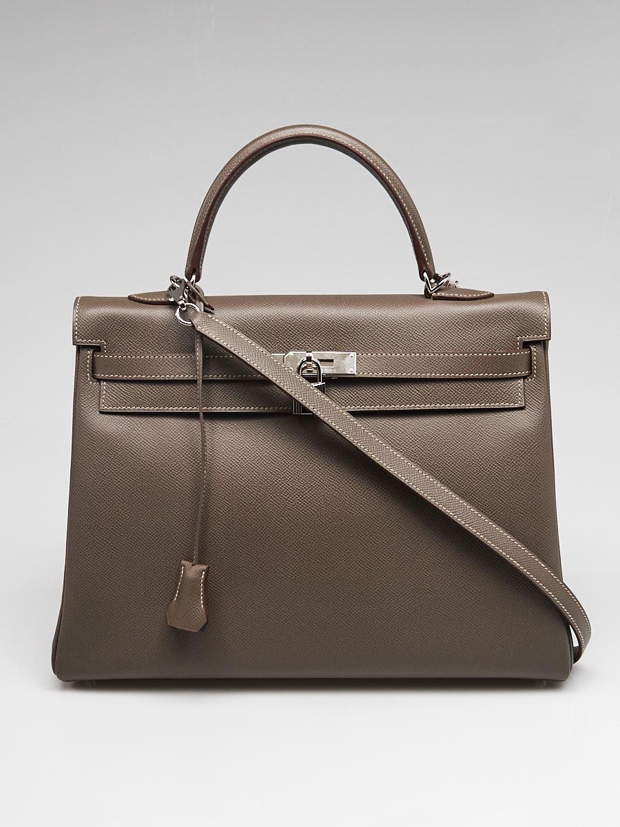 Hermes 35cm Bi-Color Etain/Colvert Epsom Leather Palladium Plated Kelly Retourne Bag