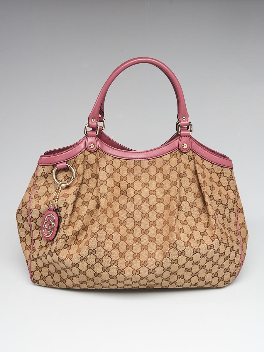 Gucci Beige/Pink GG Canvas Large Sukey Tote Bag