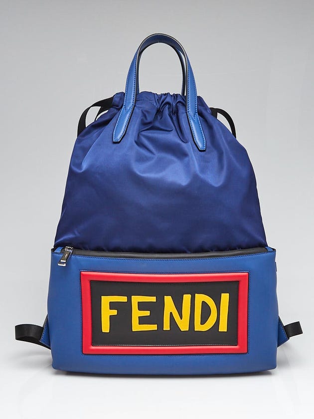 Fendi Blue Nylon & Leather Vocabulary Tote Backpack 7VZ034