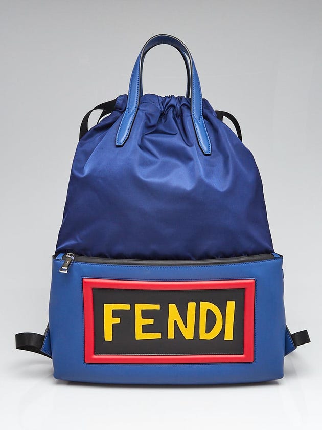 fendi back to school mini backpack blue Gray Calfskin Convertible magnetic button clasp and drawstring closure What's in my Bag| Fendi