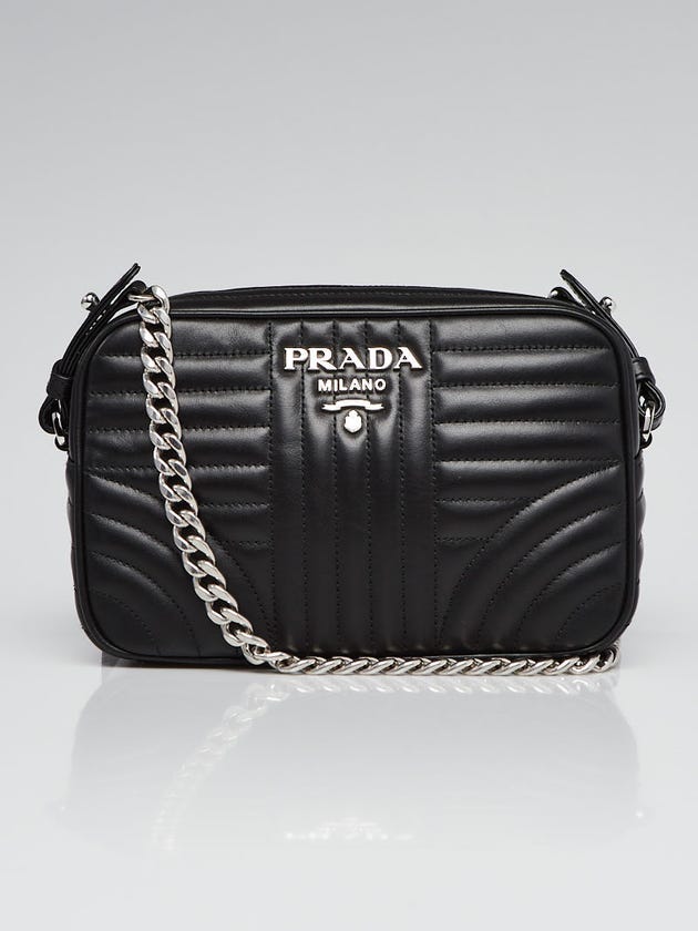 Prada Black Quilted Soft Calfskin Leather Diagramme Camera Crossbody Bag
