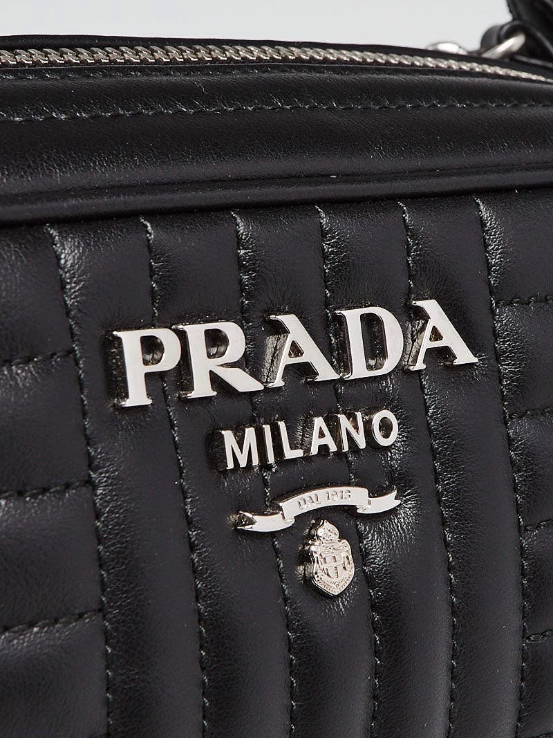 Prada Black Quilted Soft Calfskin Leather Diagramme Camera 