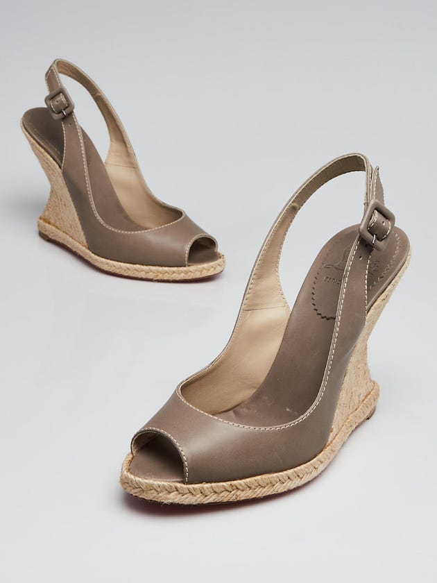 Christian Louboutin Taupe Leather You Love 120 Espadrille Wedges Size 8.5/39