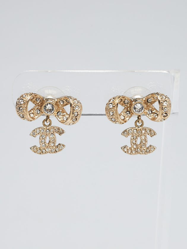Chanel Goldtone Metal Crystal CC Bow Earrings
