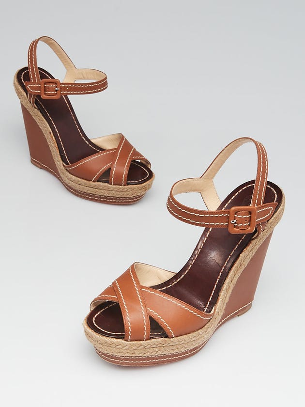 Christian Louboutin Noce Leather Almeria 120 Espadrille Wedges Size 6.5/37
