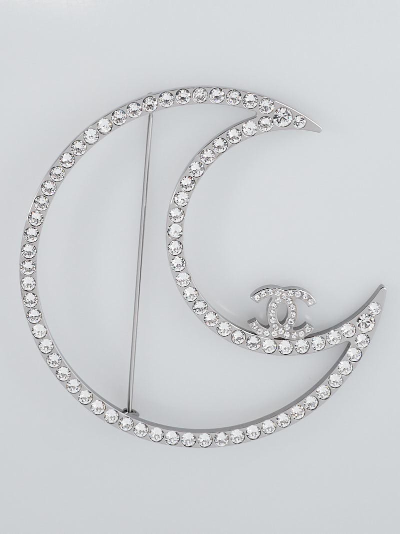 Chanel Crystal CC Crescent Moon Brooch - Yoogi's Closet
