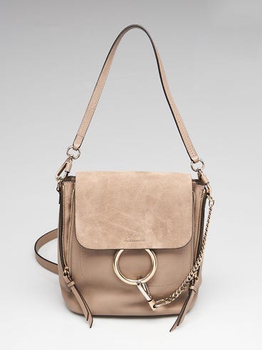 chloe faye mini backpack beige Luxe.It.Fwd featuring the styles distinctive ring and chain embellishment on a versatile Chloe Motty Grey Leather/Suede Small