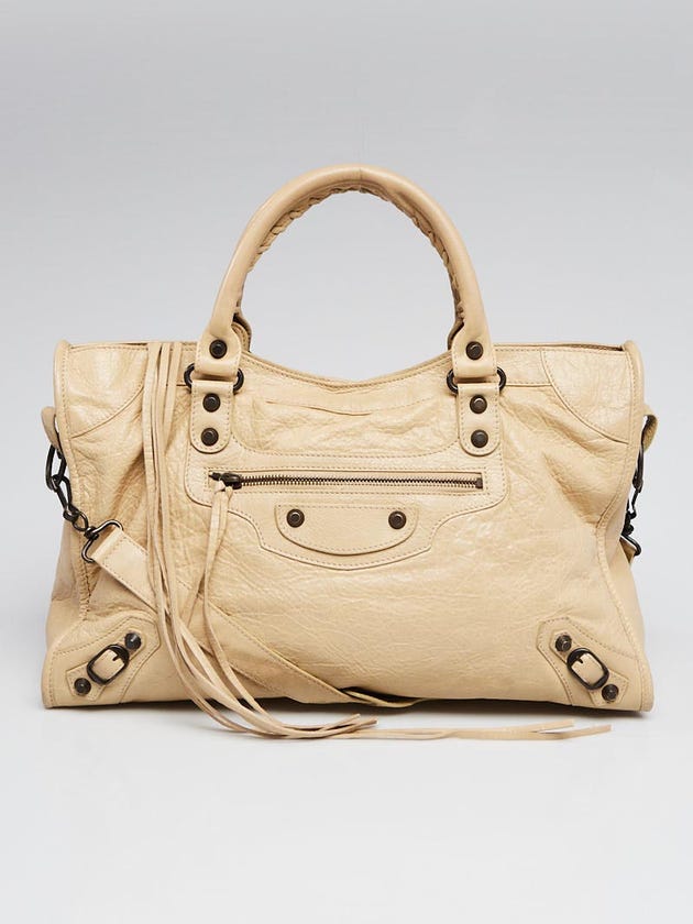 Balenciaga Dune Lambskin Leather Motorcycle City Bag