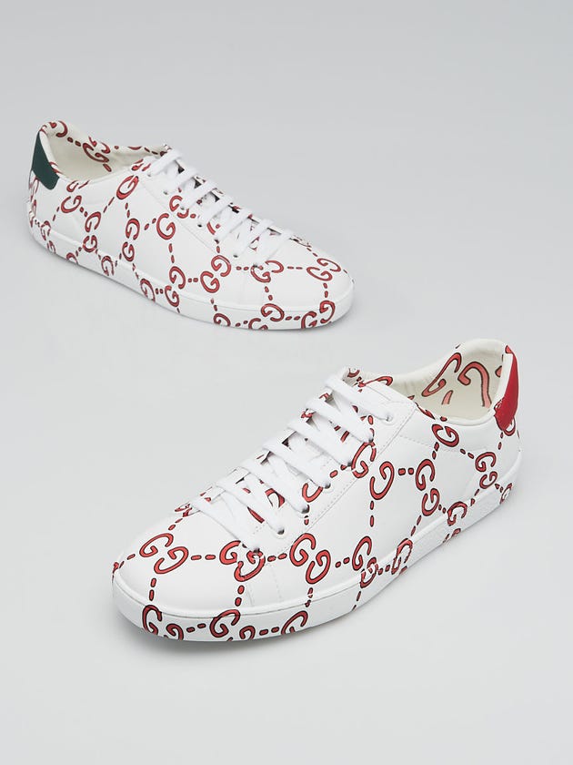 Gucci White Leather Red GG Print Ace Sneaker Size 9/39.5