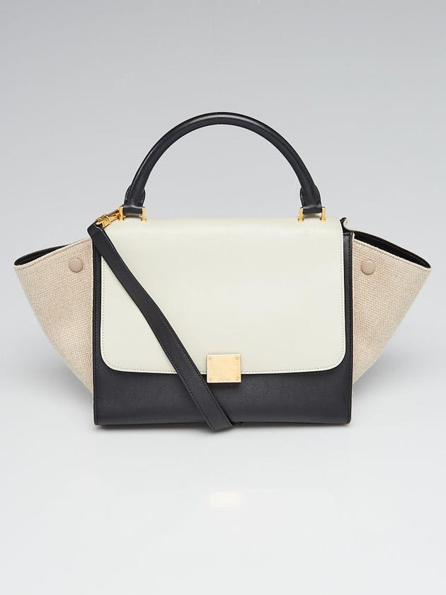 Celine Black/Beige Smooth Calfskin Leather Natural Canvas Small Trapeze Bag