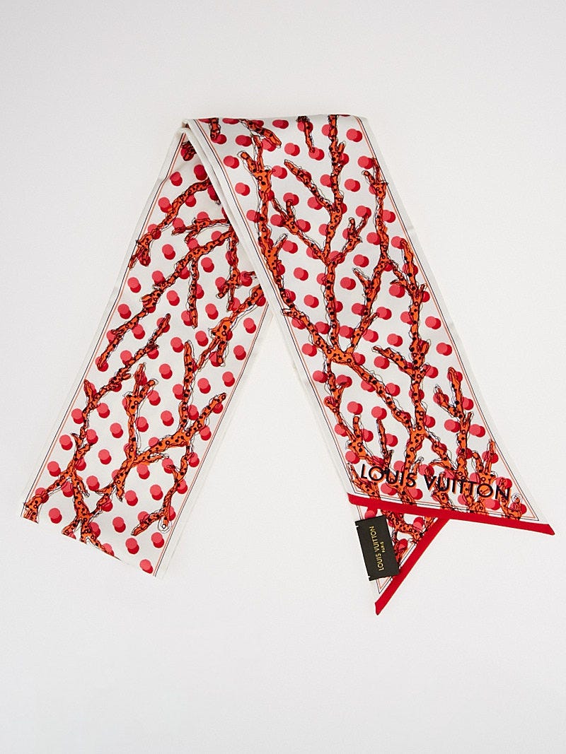 LOUIS VUITTON white and red silk RAMAGES CORAL and DOT BANDEAU