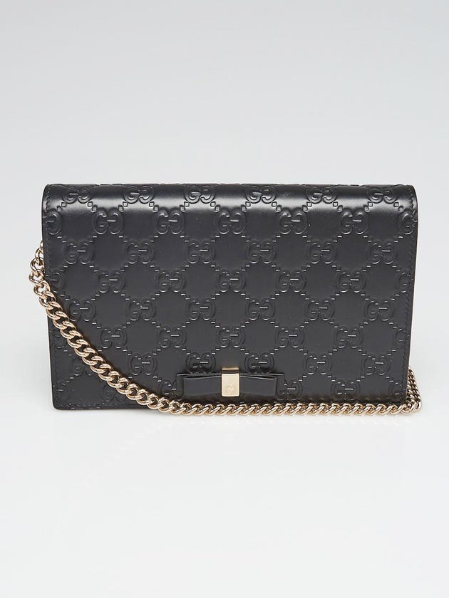Gucci Black Guccissima Leather Signature Mini Wallet on Chain Bag