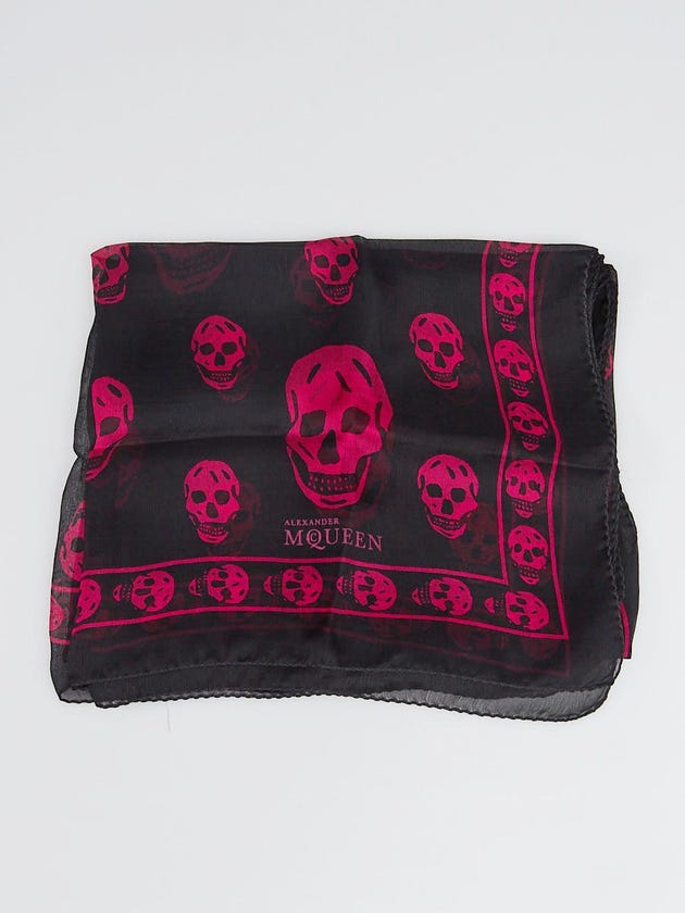Alexander McQueen Black/Pink Silk Chiffon Classic Skull Scarf
