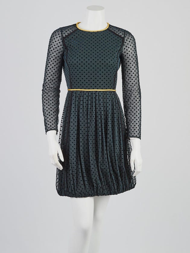 Burberry Prorsum Green Polka-Dot Cotton Long Sleeve Dress Size 4/38