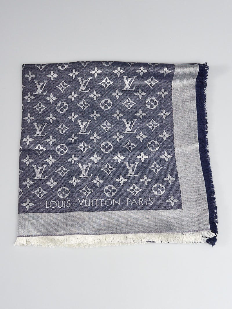Louis Vuitton Blue Monogram Silk Wool Denim Shawl Louis Vuitton