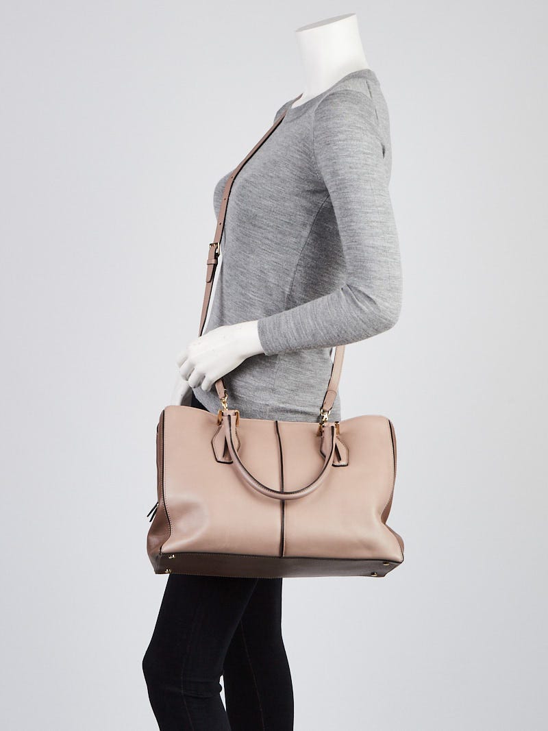 Tod's Taupe Leather D-Cube Medium Shopping Tote Bag | Yoogi's Closet