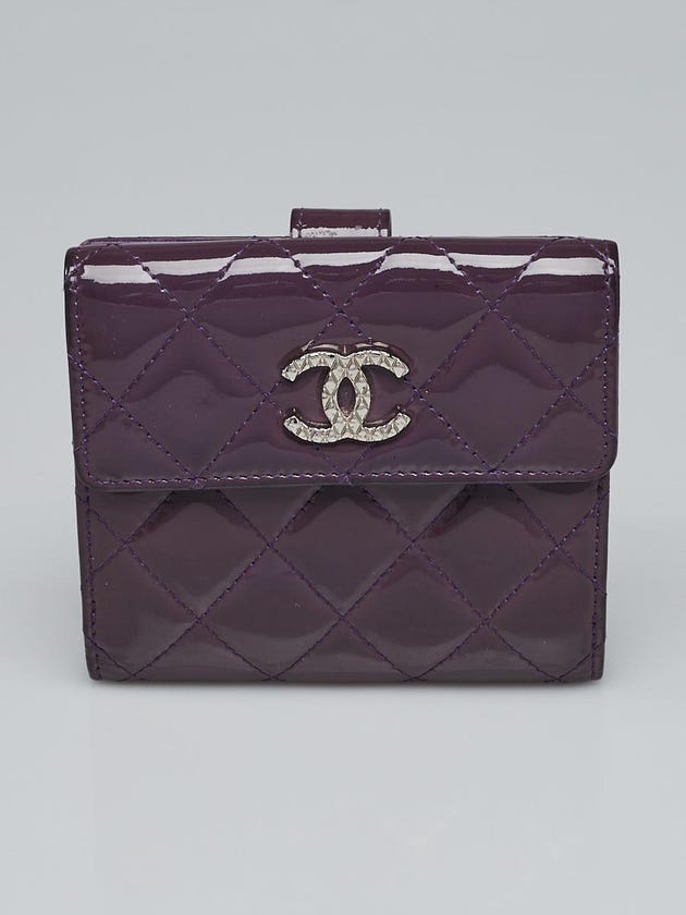 Chanel Purple Quilted Patent Leather Brilliant CC Compact Wallet