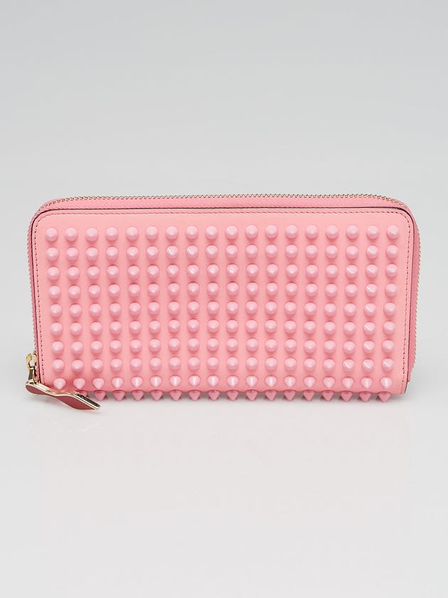 Christian Louboutin Pink Leather Panettone Spikes Zip-Around Wallet