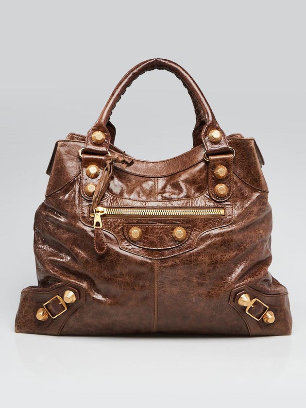 Balenciaga Brown Lambskin Leather Giant 21 Gold Brief Bag