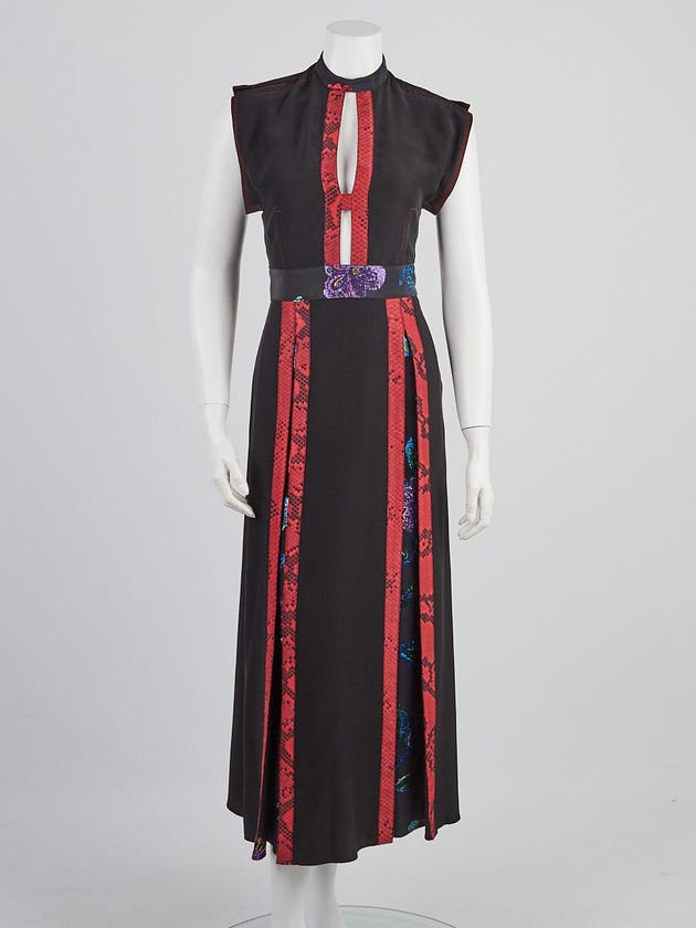 Burberry Prorsum Black and Multicolor Silk Pleated Dress Size 2/36
