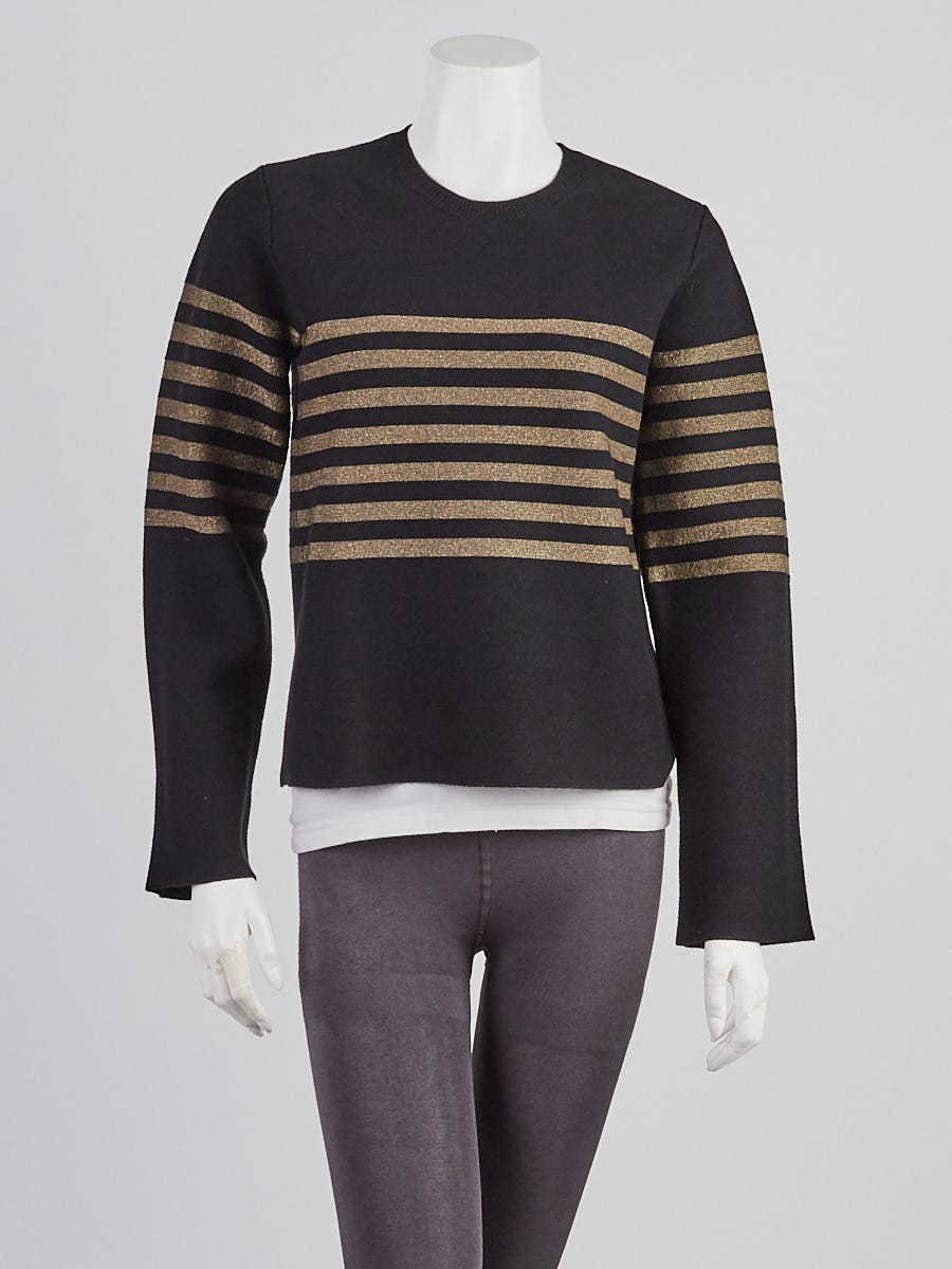 Nathaniel Ward operator Voorverkoop Burberry Black/Gold Striped Cotton/Cashmere Cropped Sweater Size S/P -  Yoogi's Closet
