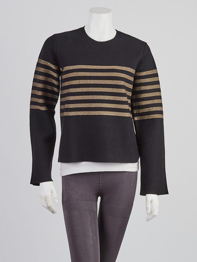 Burberry Black/Gold Striped Cotton/Cashmere Cropped Sweater Size S/P