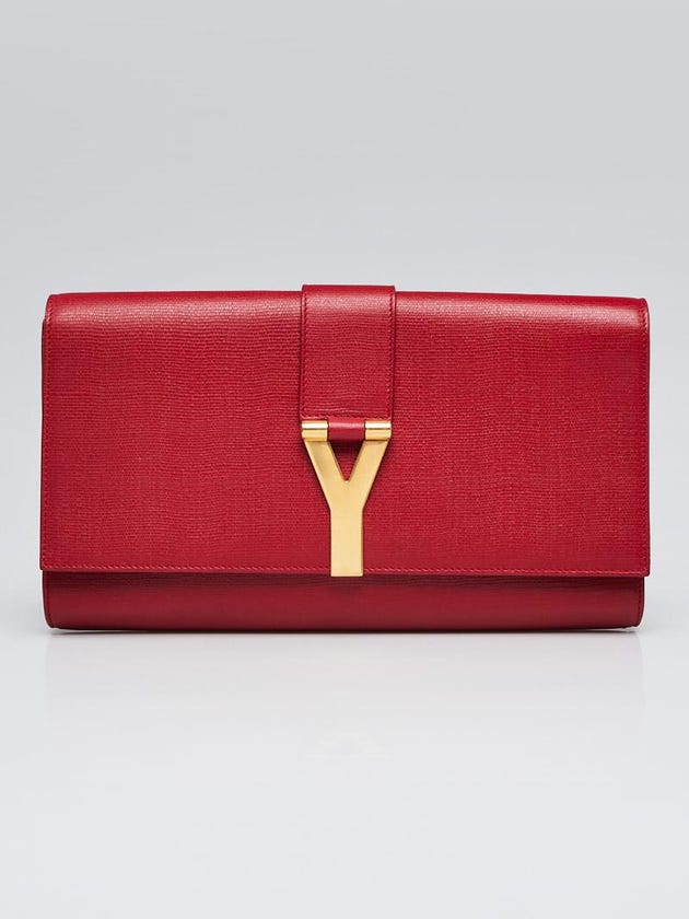 Yves Saint Laurent Red Textured Calfskin Leather Ligne Y Clutch Bag