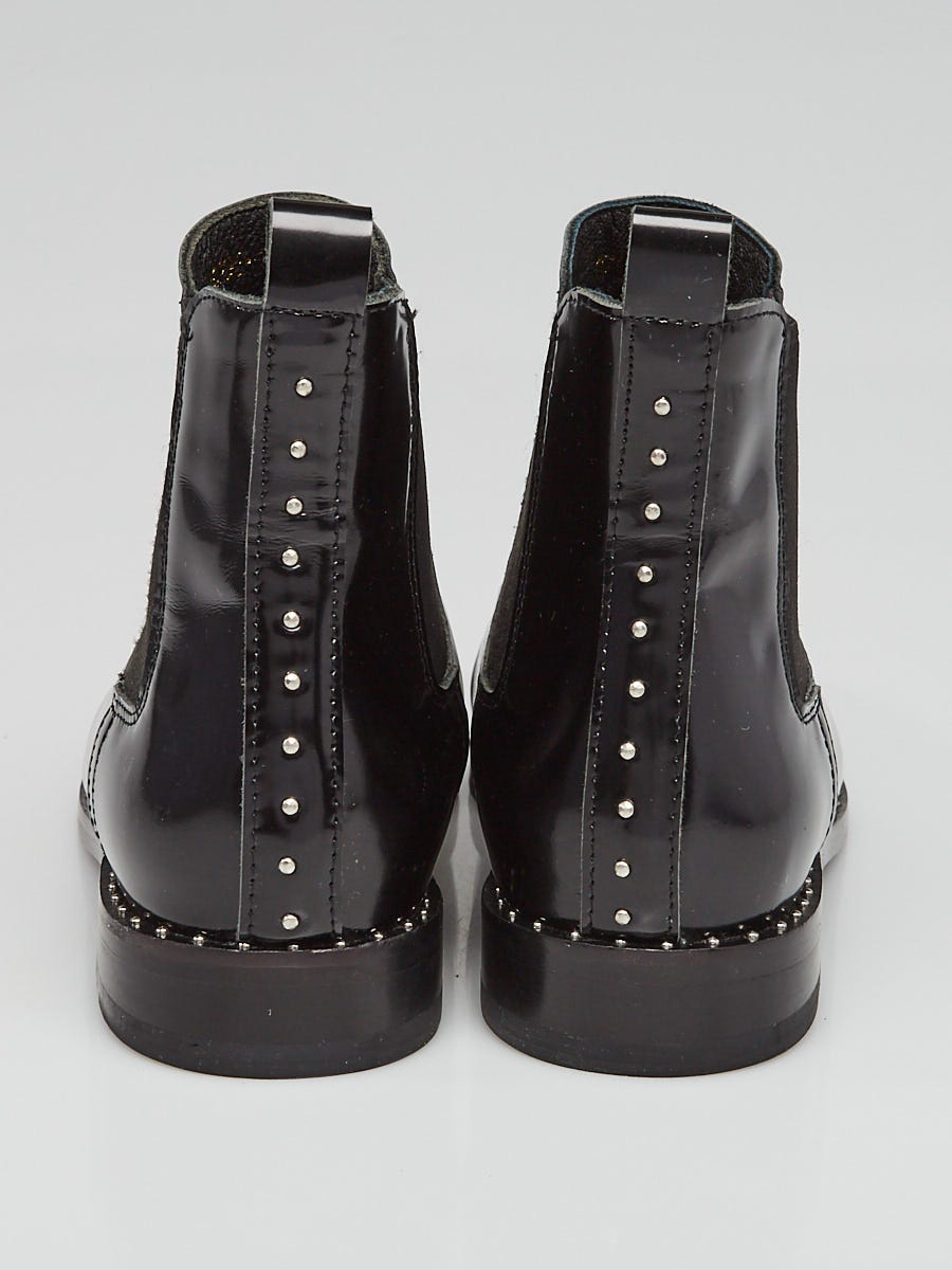 Yves Laurent Black Leather Studded Ankle Boots - Yoogi's Closet