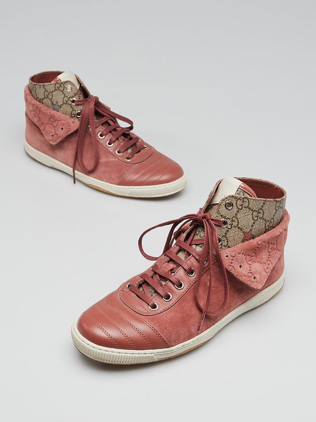 Gucci Pink Suede and GG Coated Canvas High-Top Sneakers Size 7/37.5