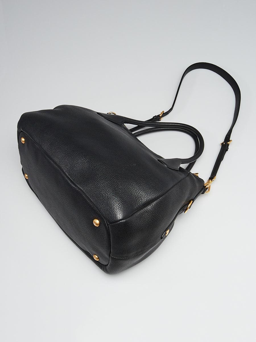 Prada Black Vitello Daino Leather Sacca 2 Manici Hobo Bag BR4992