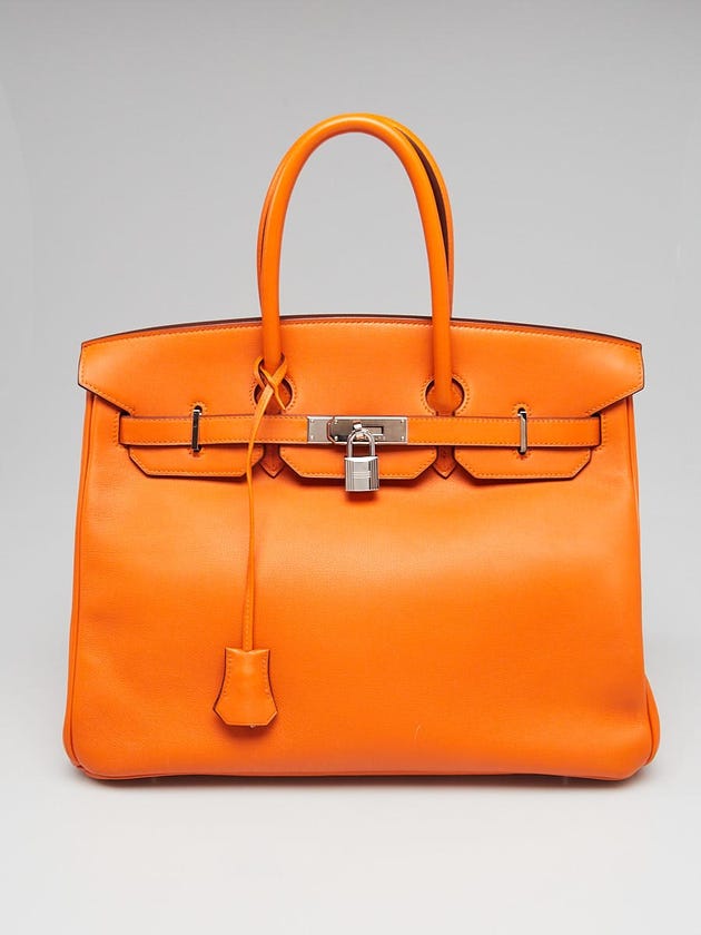 Hermes 35cm Orange Swift Leather Palladium Plated Birkin Bag