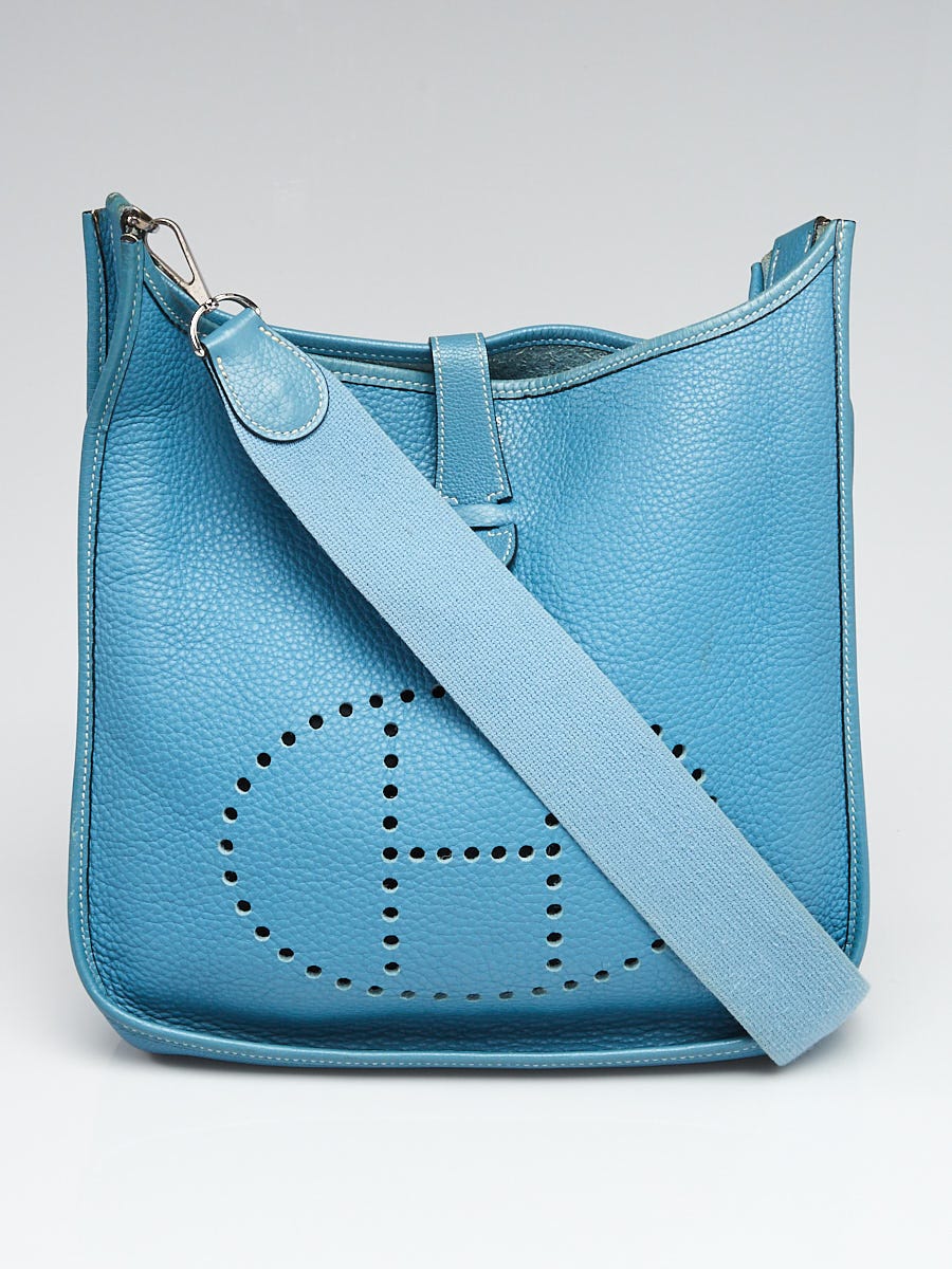 Authentic! Hermes Evelyne Blue Jean Clemence Leather GM Handbag