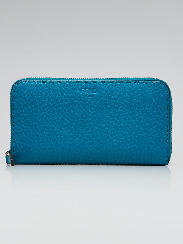 Fendi Turquoise Leather Selleria Zippy Wallet 8M0299