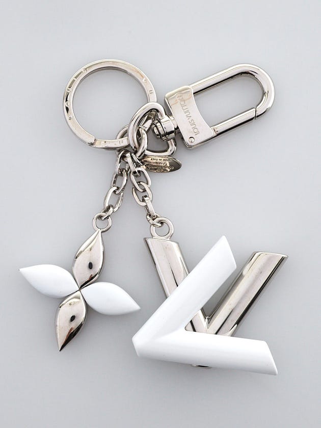Louis Vuitton White Resin Silvertone Metal LV Twist Key Holder and Bag Charm