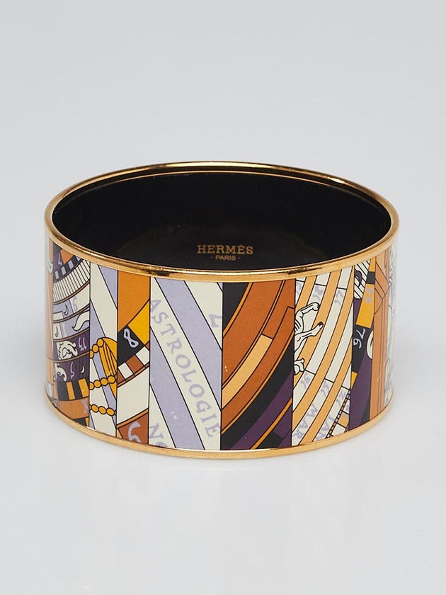 Hermes Beige/Purple Astrologie Printed Enamel Gold Plated Extra Wide Bangle Bracelet