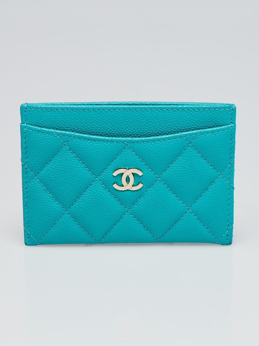 Chanel Turquoise Quilted Caviar Leather CC Card Holder - Yoogi's