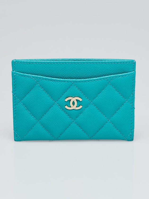 Chanel Turquoise Quilted Caviar Leather CC Card Holder