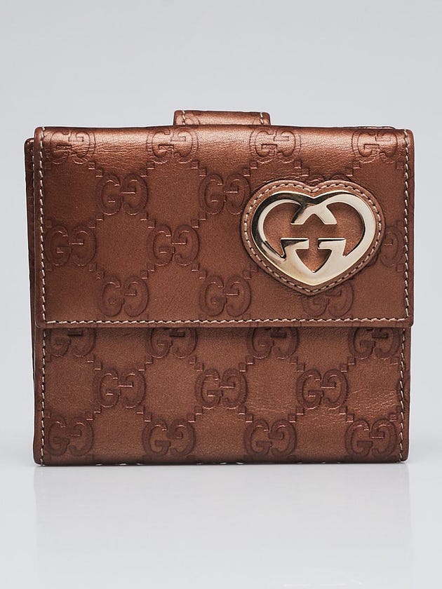 Gucci Copper Guccissima Leather GG Heart French Wallet