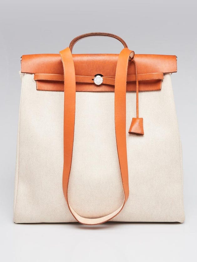 Hermes 40cm Natural Toile Canvas and Vache Calfskin Leather 2-in-1 Herbag GM Bag