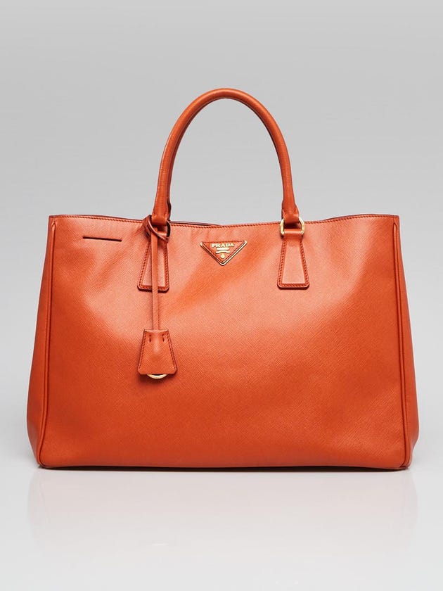Prada Papaya Saffiano Lux Leather Double Zip Large Tote Bag BN1844