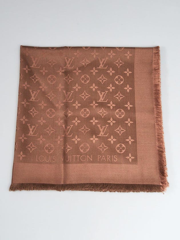 Louis Vuitton Brown Monogram Denim Silk/Wool Shawl Scarf