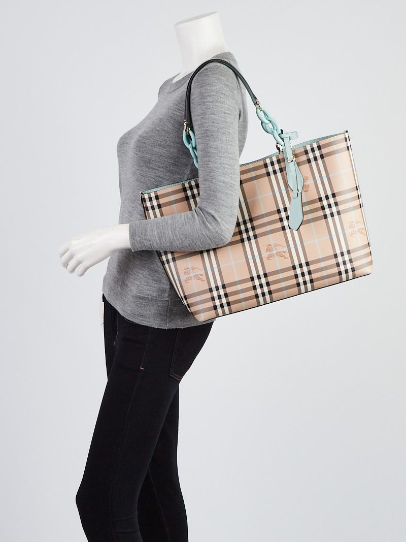 Burberry London Pale Opal Leather Haymarket Check Coated Canvas