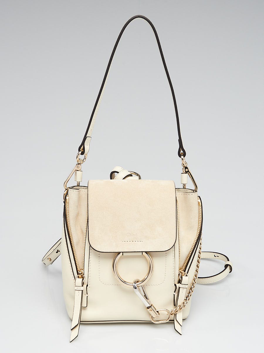 Chloe Off White Leather and Suede Mini Faye Backpack - Yoogi's Closet